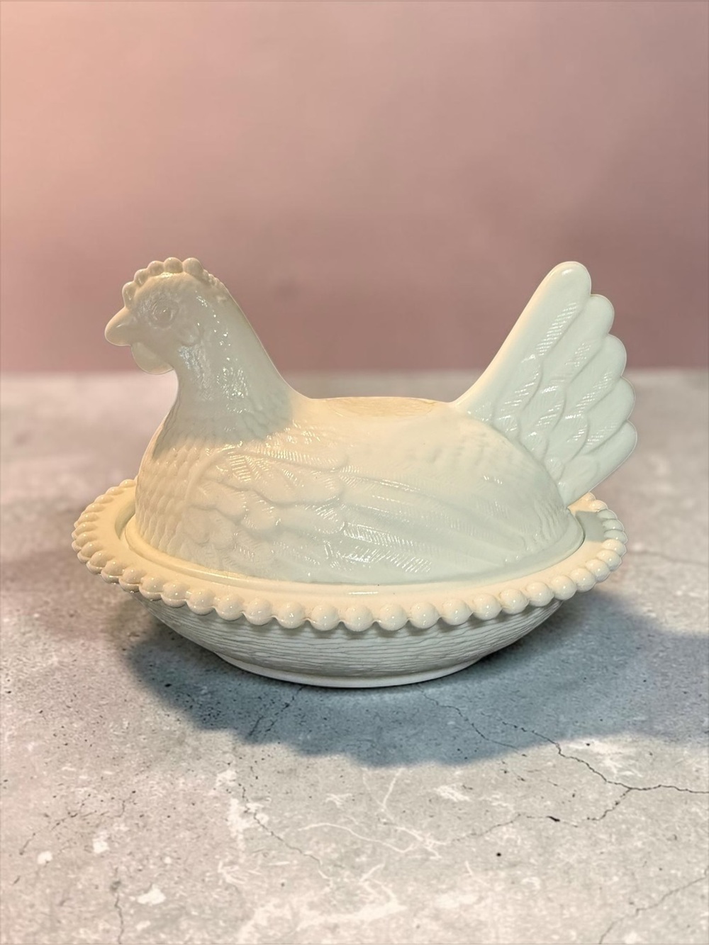 Vintage Indiana Glass Milk Glass Hen on Nest 7” Dish 🐓